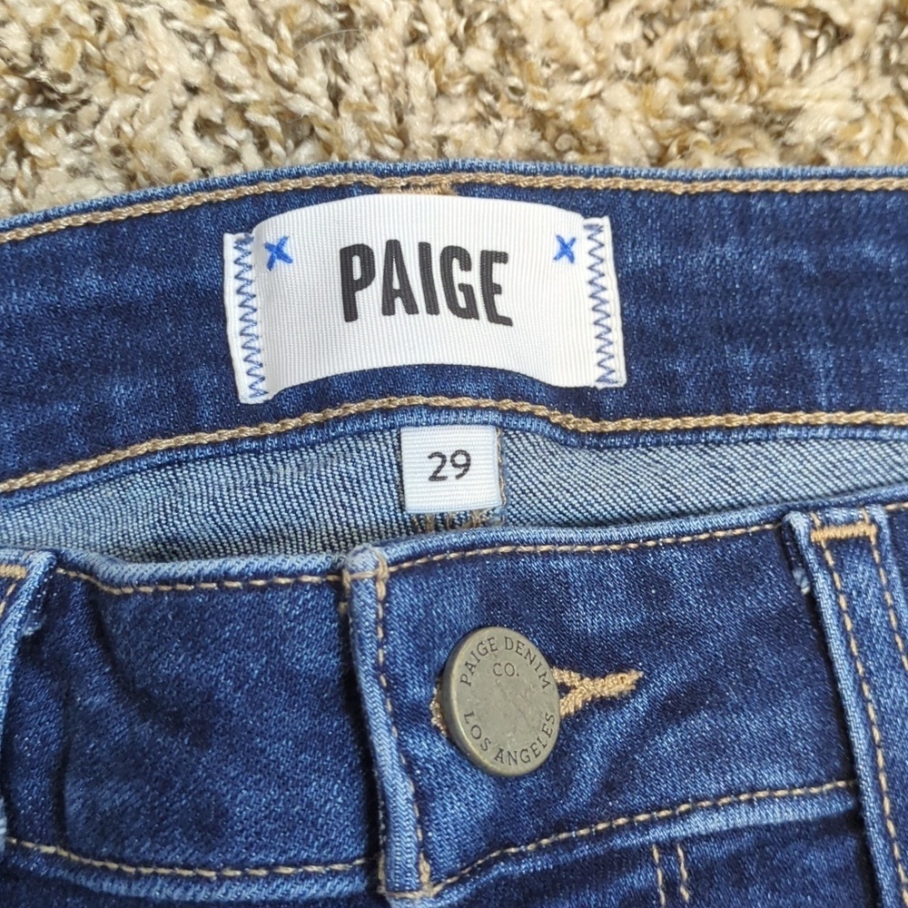 Paige dark blue Kylie Crop mid rise slim leg cropped jeans millo destructed - Picture 3 of 9